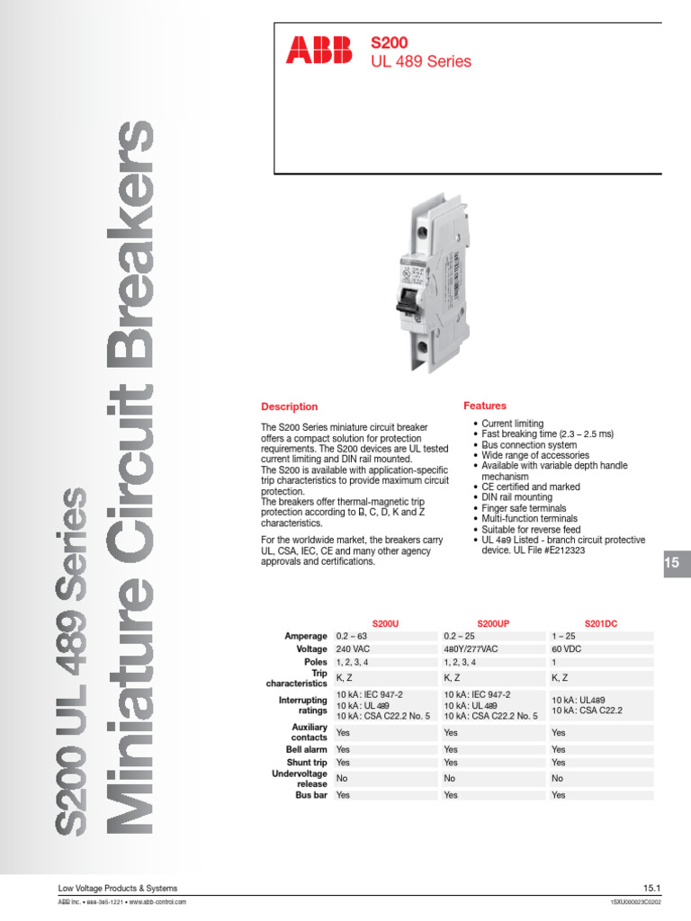 ABB S200 Miniature Circuit Breakers | PDF | Alternating Current | Power ...