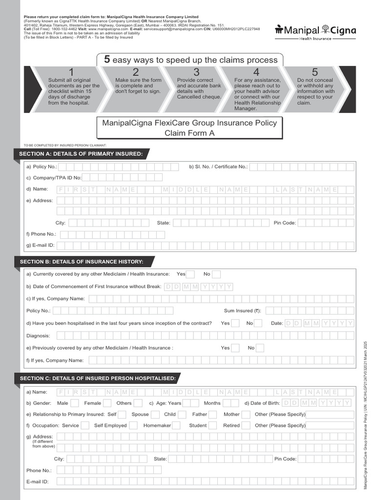 Insurance Claim Form Instructions | PDF