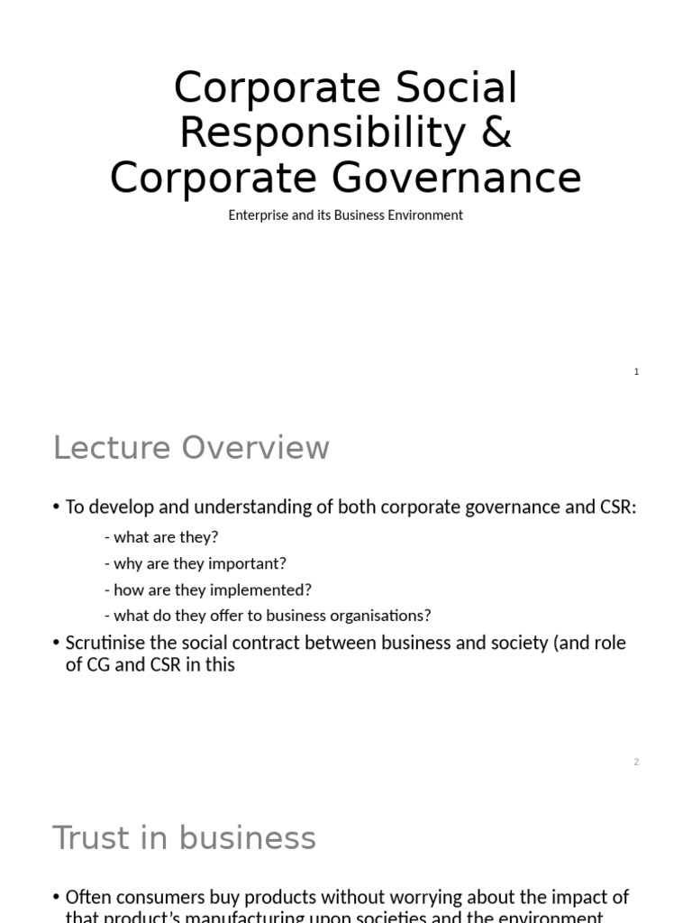 Understanding CSR and Corporate Governance | PDF | Corporate Social ...
