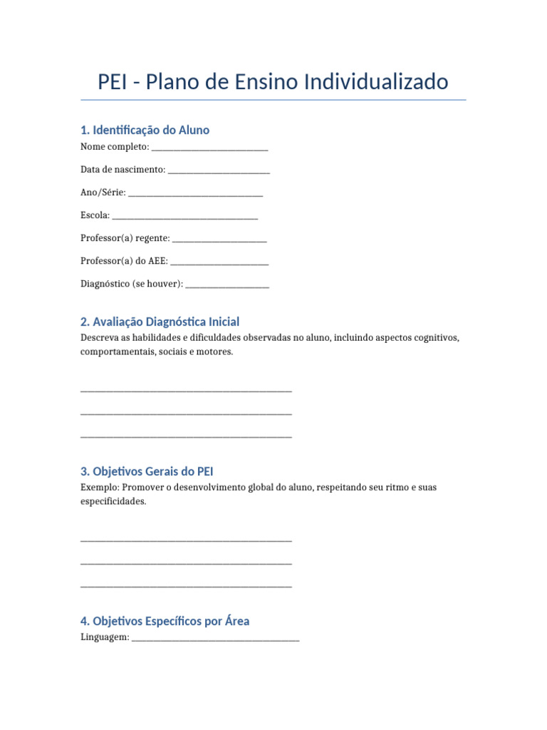 Modelo de Plano de Ensino Individualizado | PDF