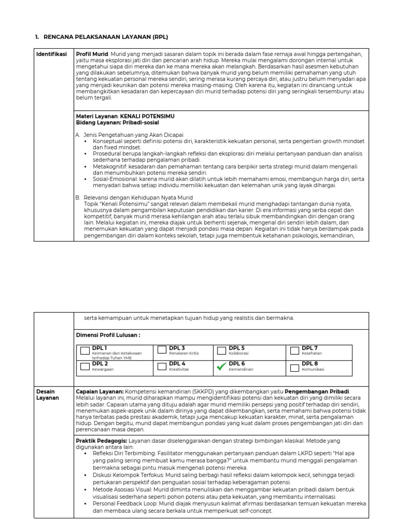RPL Kenali Potensi Diri Murid SMP | PDF