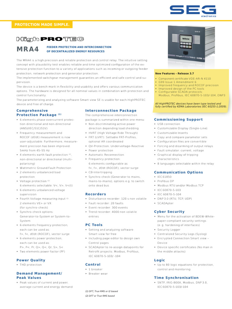 MRA4 Feeder Protection Overview | PDF | Mains Electricity | Computing