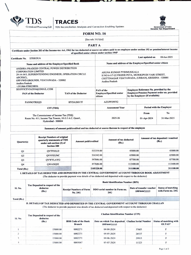 Income Tax Form 16 TDS Certificate 2025 | PDF | Taxes | Government Finances