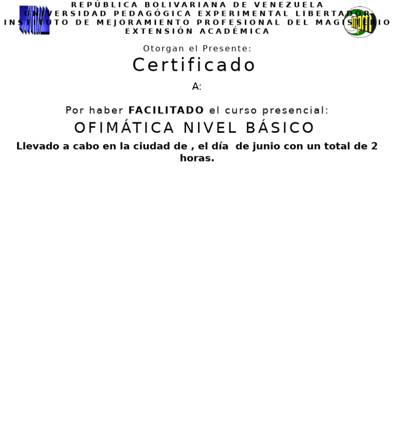 Certificado de Curso de Ofimática Básica | PDF