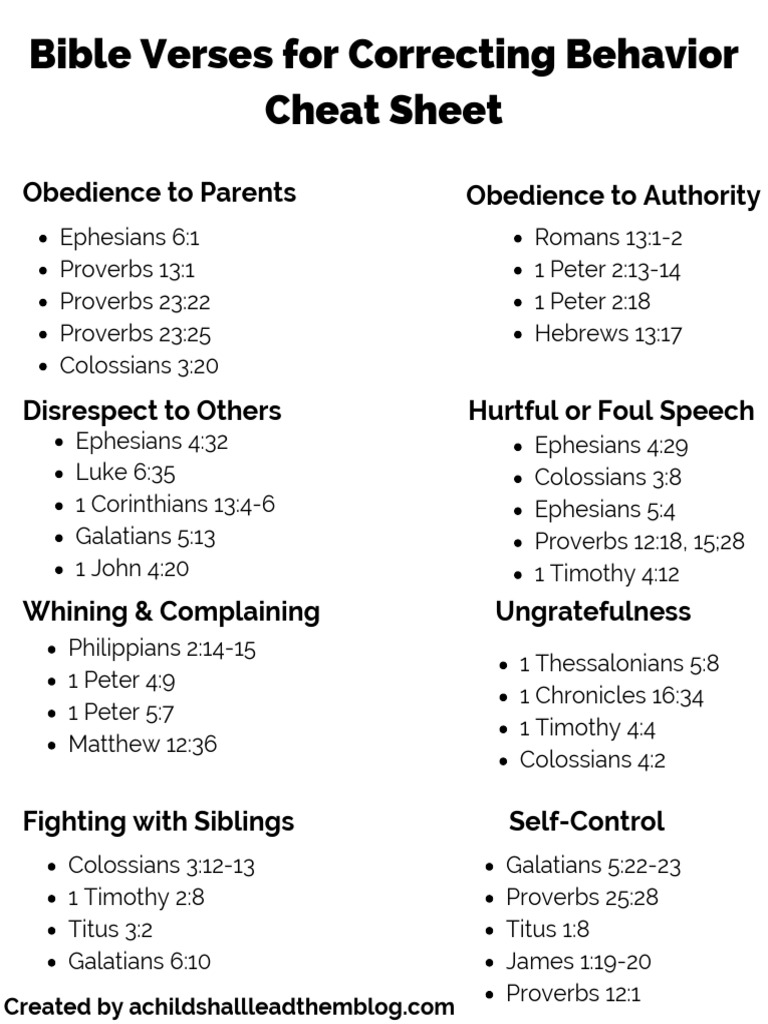 Bible Verses For Correcting Behavior Cheat Sheet 1 1 | PDF