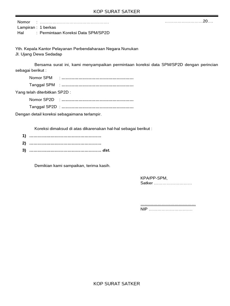 Permintaan Koreksi Data SPM/SP2D | PDF