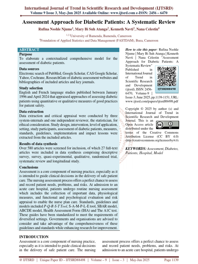 Diabetic Patient Assessment Review | PDF | Diabetes | Systematic Review