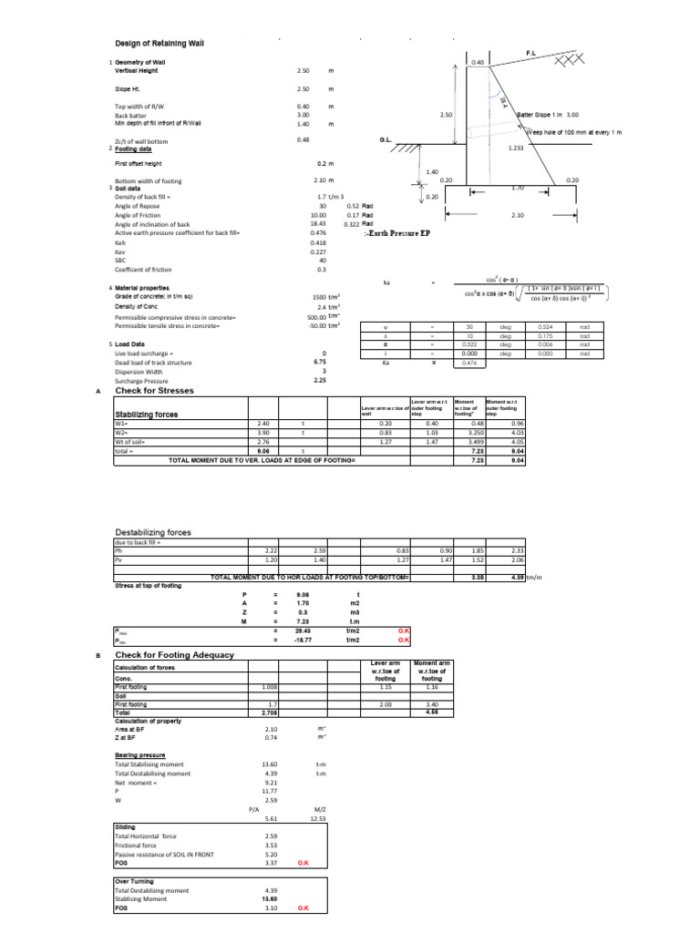 Design of Retaining Wall | PDF | Mechanical Engineering | Applied And ...