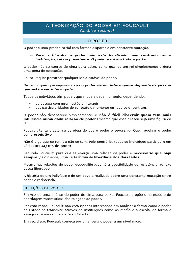 Teoria do Poder em Foucault: Análise | PDF | Poder (social e político ...