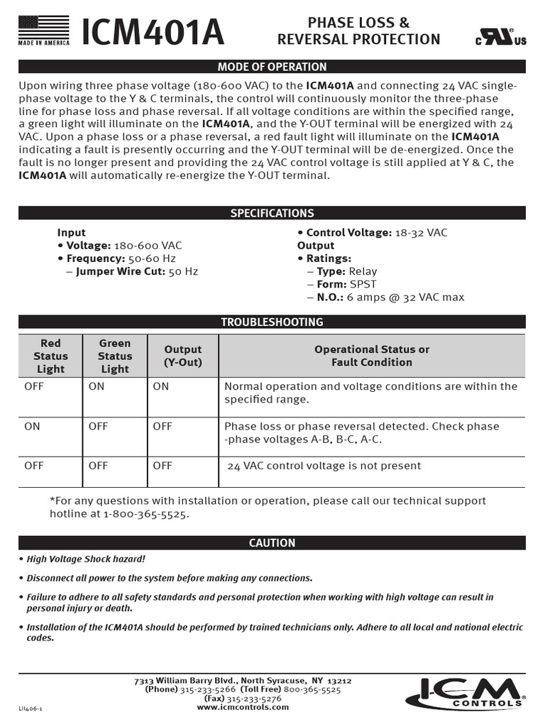 ICM401A Phase Loss Protection Guide | PDF | Alternating Current | Relay