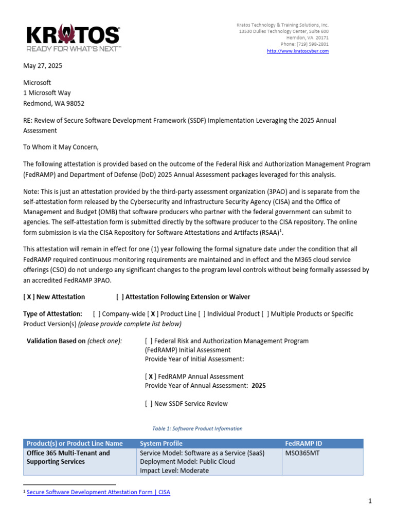 Office 365 - Attestation of Compliance With CISA and SSDF Requirements ...
