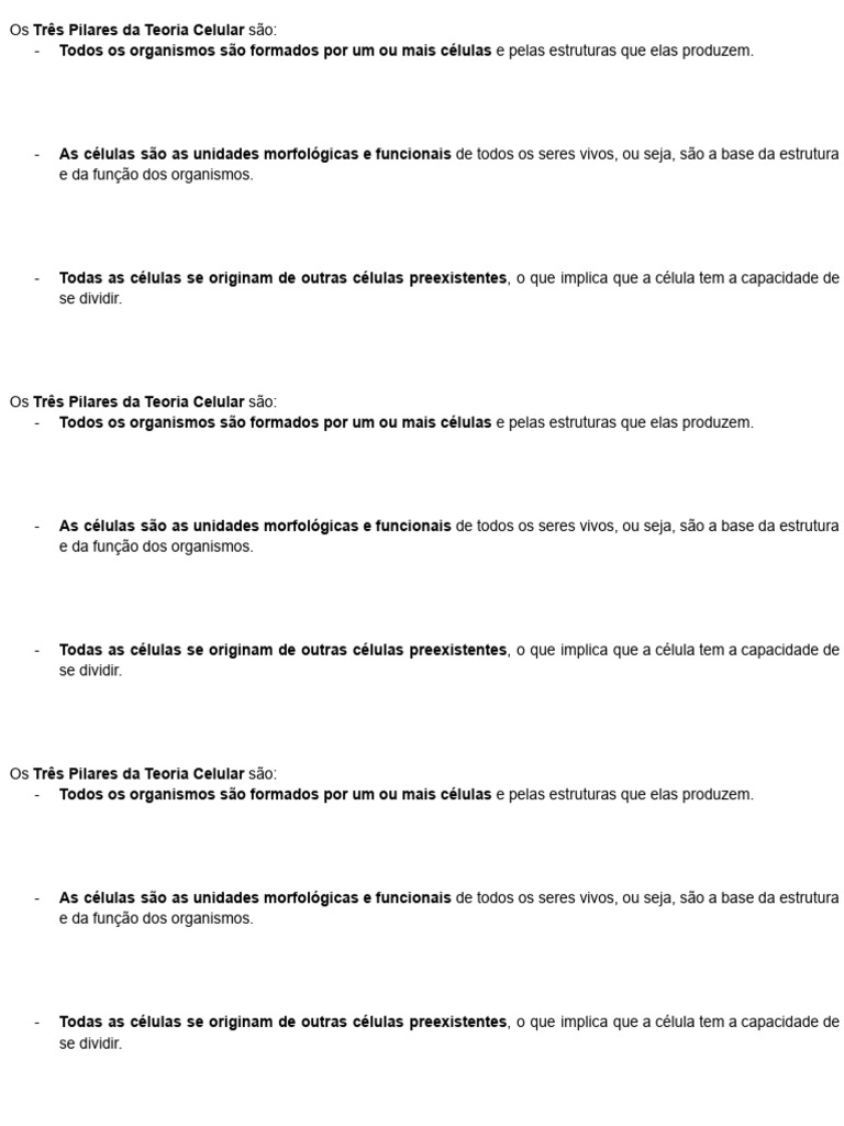 Três Pilares da Teoria Celular | PDF