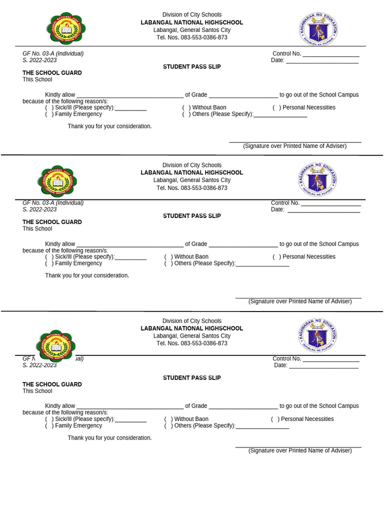 Student Pass Slip3individual Long | PDF