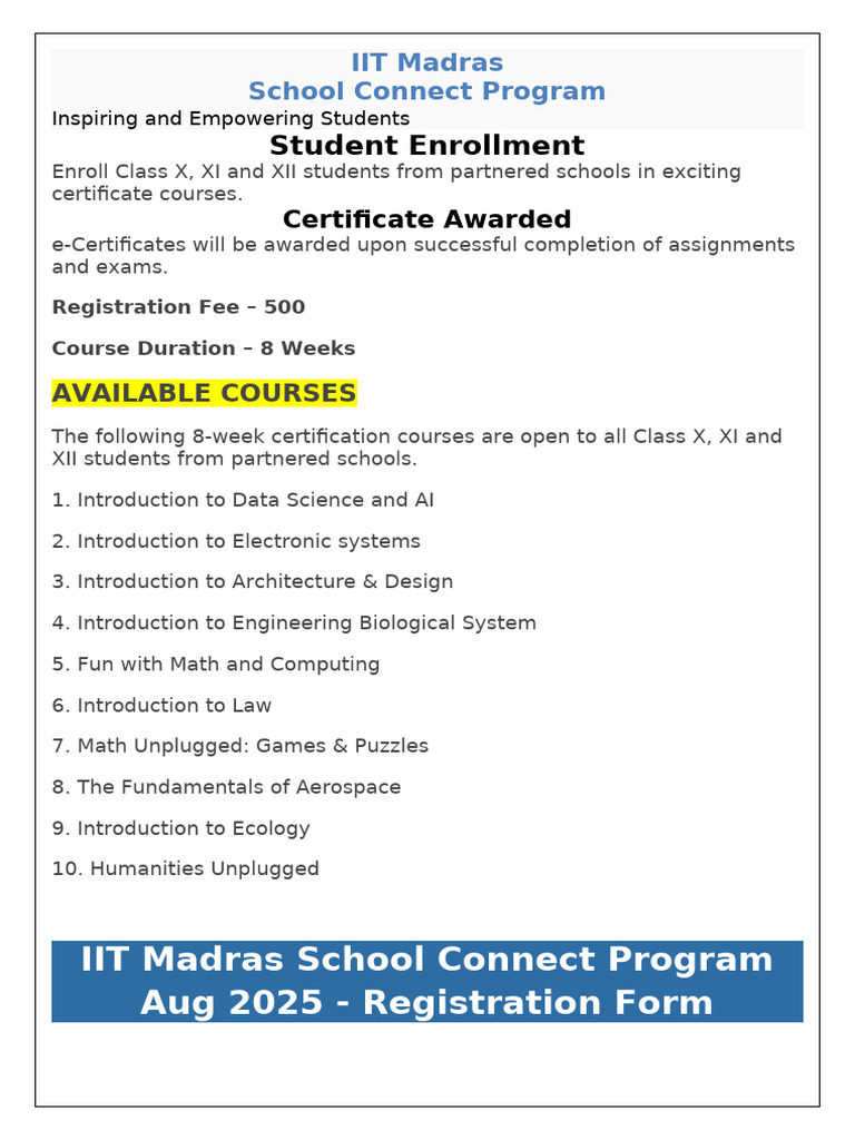 IIT Madras Certificate Courses for Students | PDF