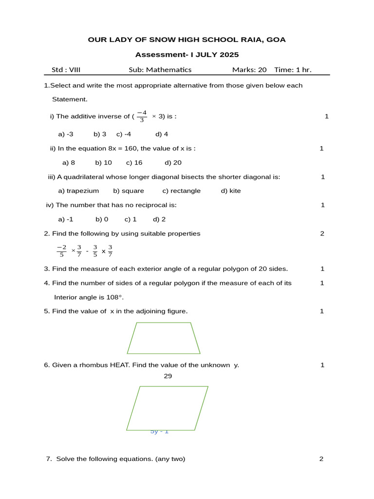 8th Grade Maths Summative Assessment 2025 | PDF