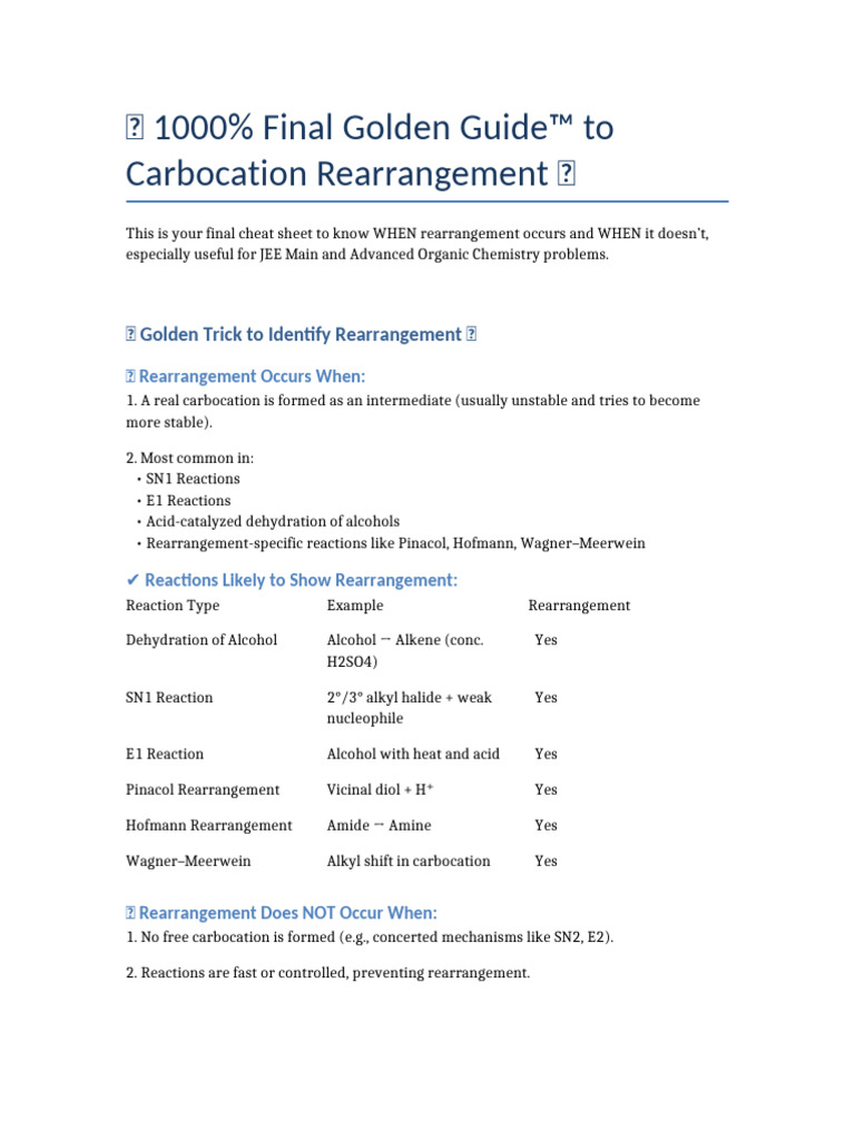 Carbocation Rearrangement Guide for SN1 | PDF | Alkene | Chemical Reactions