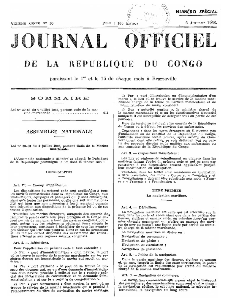 Congo Code 1963 Marine Marchande | PDF