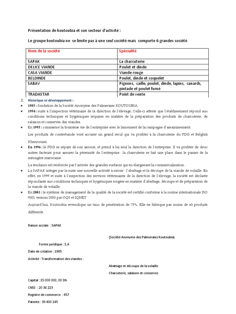 Nom de la société Spécialité Historique et développement