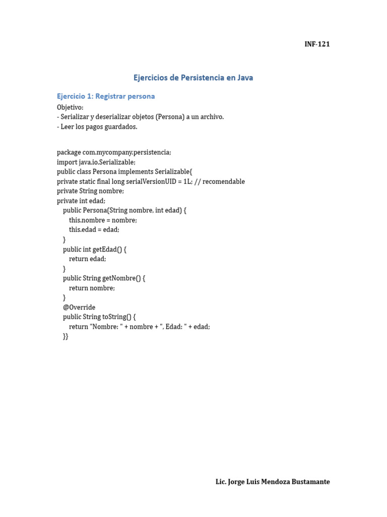 Ejercicios de Persistencia en Java | PDF | Objeto (informática ...