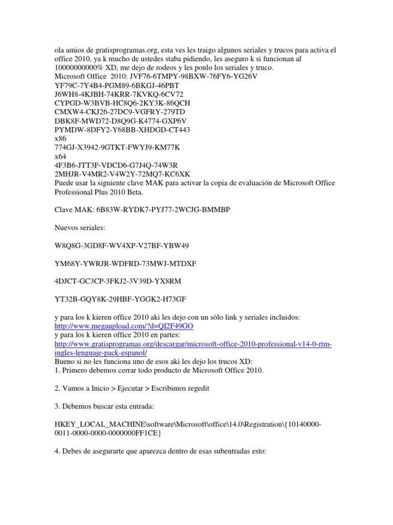 Clave Para Activar Office Microsoft Office 2010 Microsoft