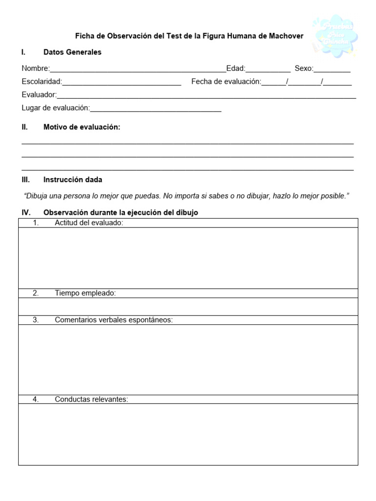 Ficha de Observación Test Figura Humana | PDF | Conceptos psicologicos