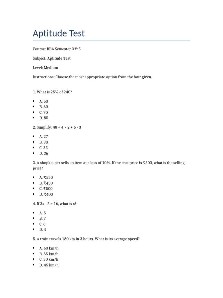 Aptitude Test BBA | PDF