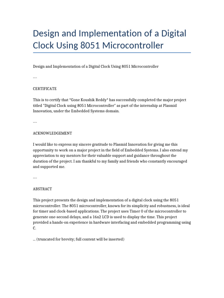 Digital Clock Design with 8051 MCU | PDF