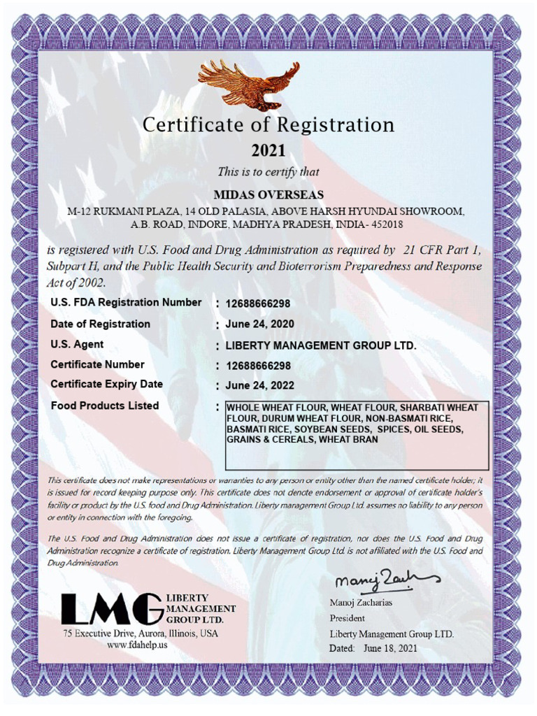 MO FDA Certificate 21-22 (2023 - 04 - 18 17 - 43 - 25 UTC) | PDF