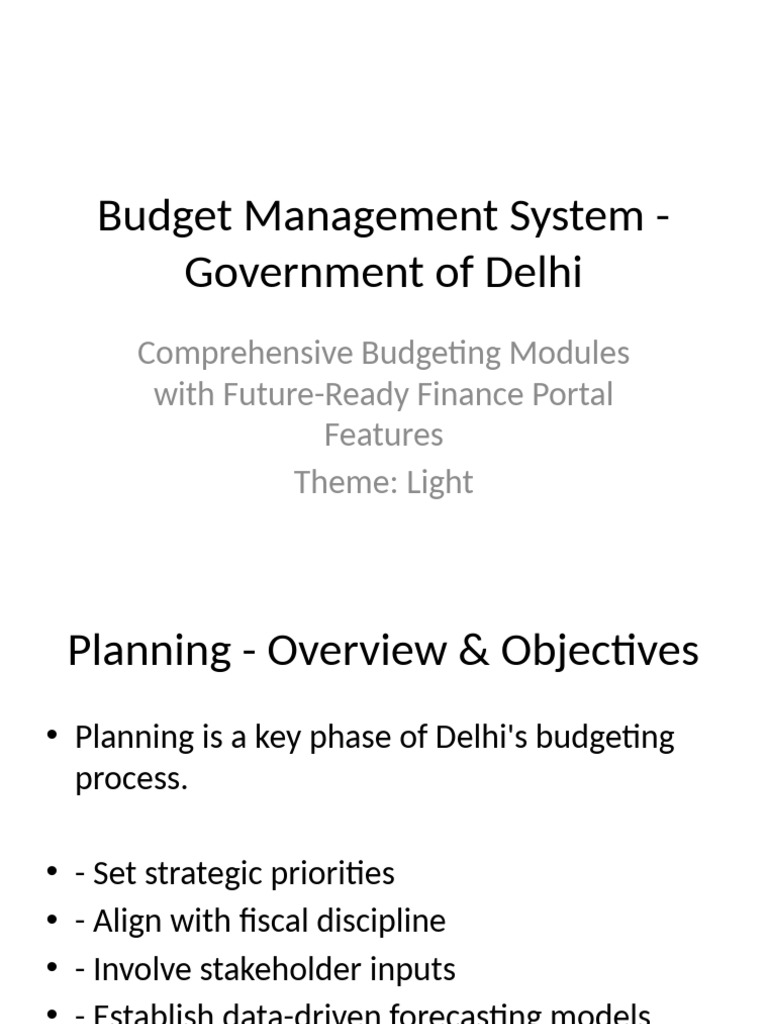 Delhi Budget Management System Overview | PDF | Analytics | Computing
