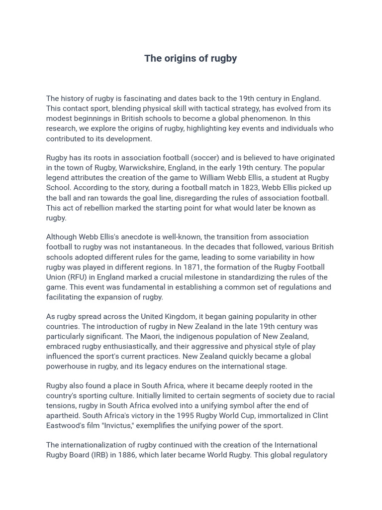 Origins and Evolution of Rugby | PDF | Rugby Football | Association ...