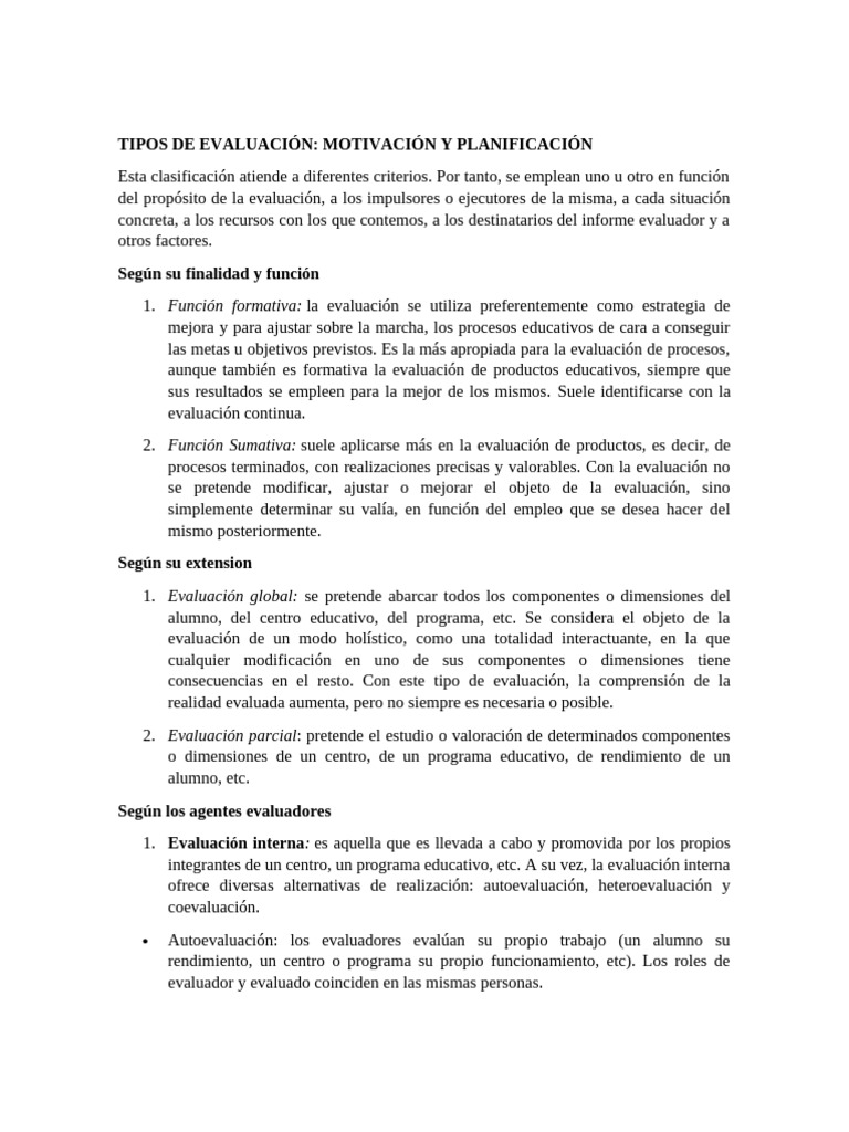 Tipos de Evaluación Educativa | PDF | Evaluación | Aprendizaje