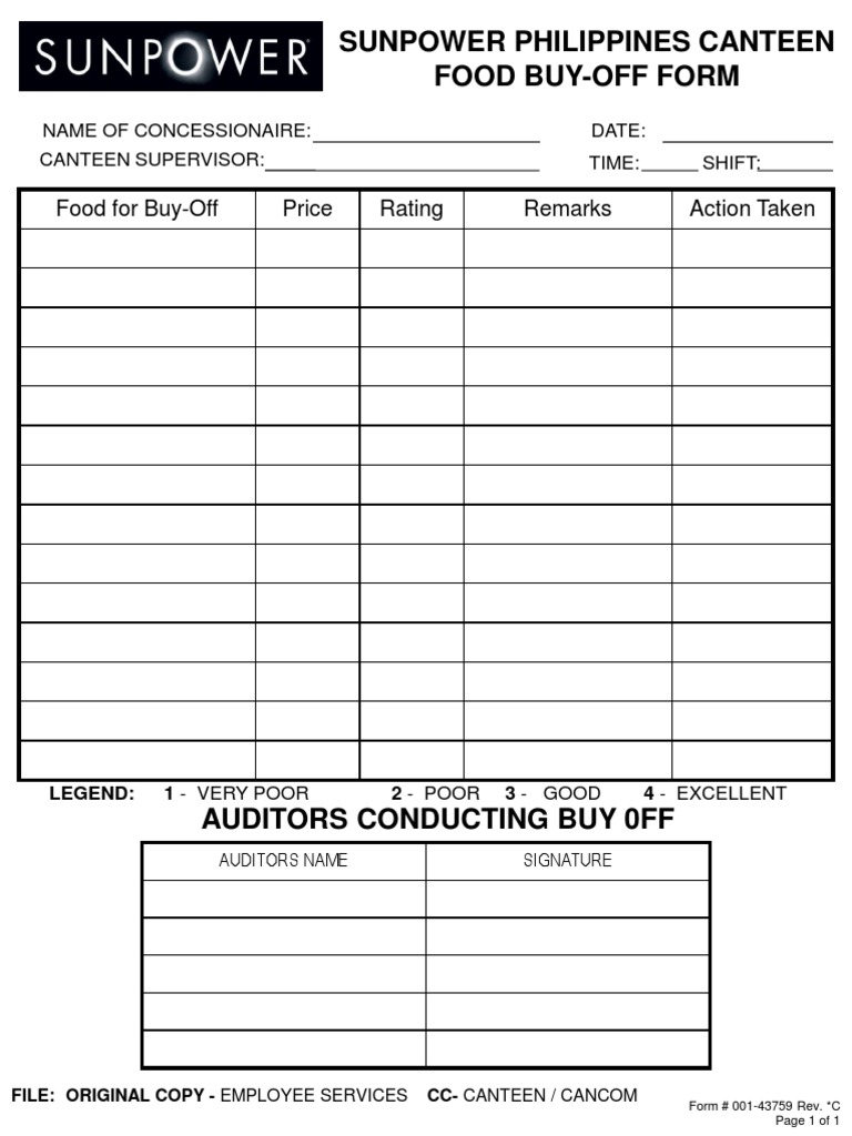 Canteen Buy-Off Form Philippines | PDF