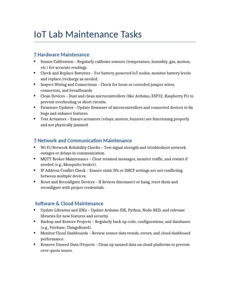 IoT Lab Maintenance Tasks | PDF