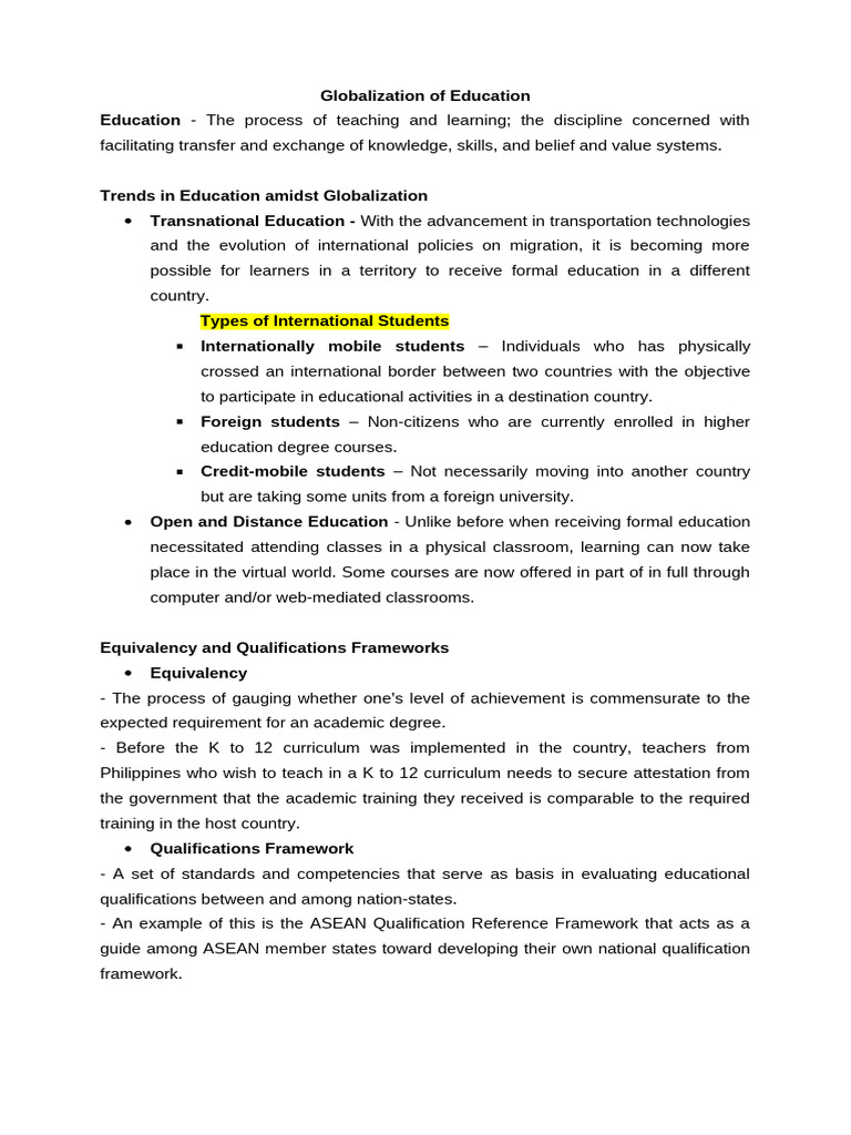 Globalization of Education | PDF