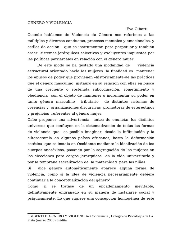 Violencia de Género: Análisis Crítico | PDF | Violencia | Género