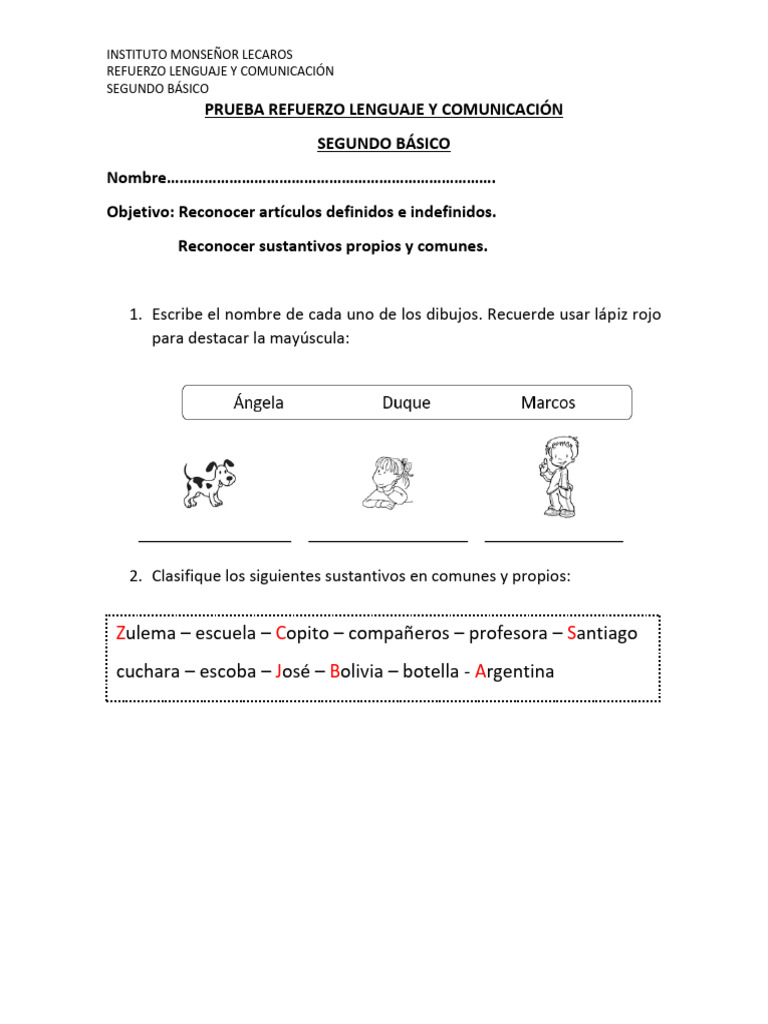 Prueba de Lenguaje Segundo Básico | PDF