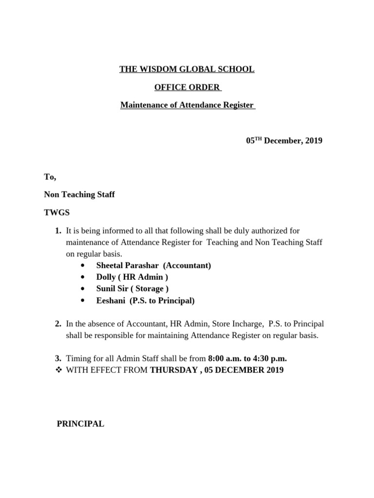 Attendance Register Maintenance Order | PDF