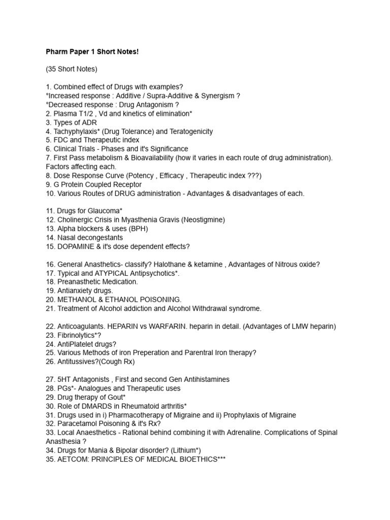 Essential Pharmacology Short Notes | PDF