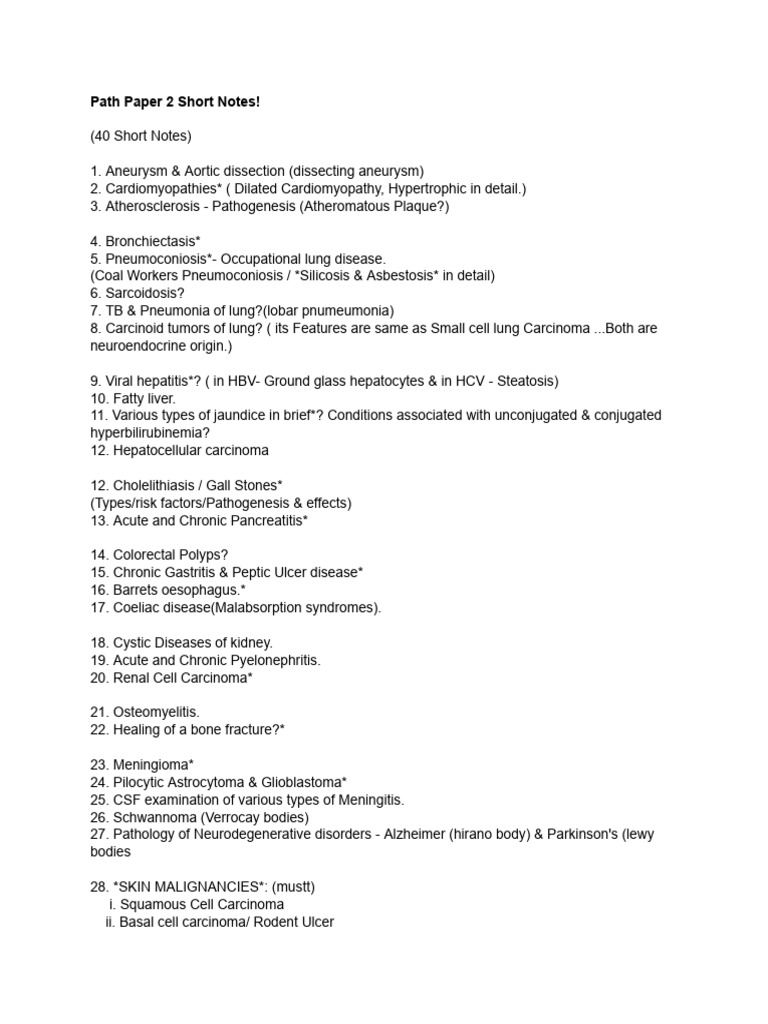Pathology Short Notes: Key Concepts | PDF | Neoplasms | Carcinoma