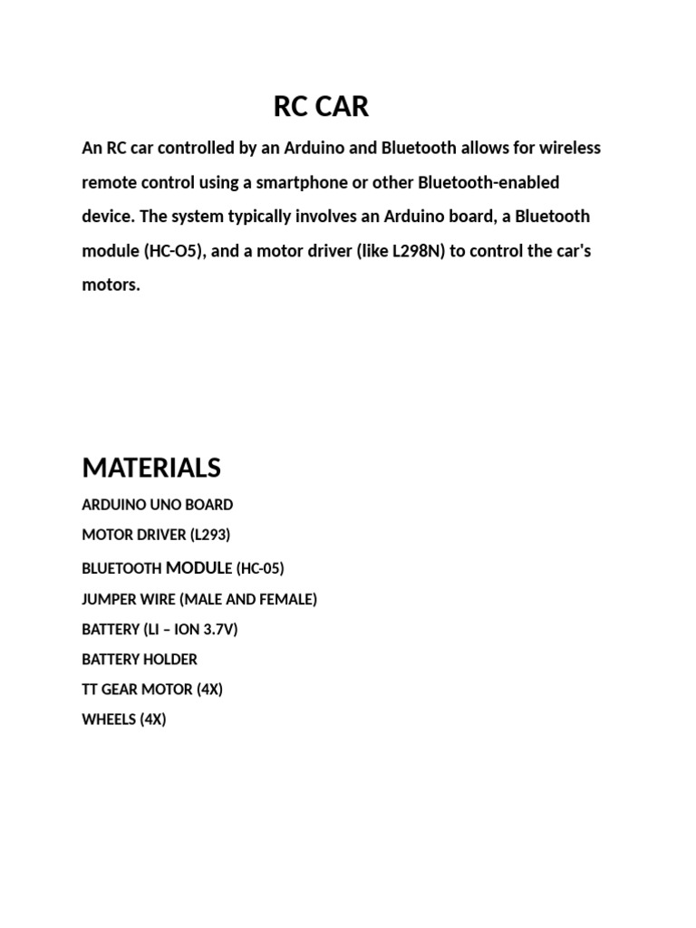 RC Car Control with Arduino & Bluetooth | PDF