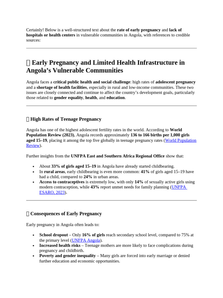 Early Pregnancy and Health Gaps in Angola | PDF | Teenage Pregnancy ...