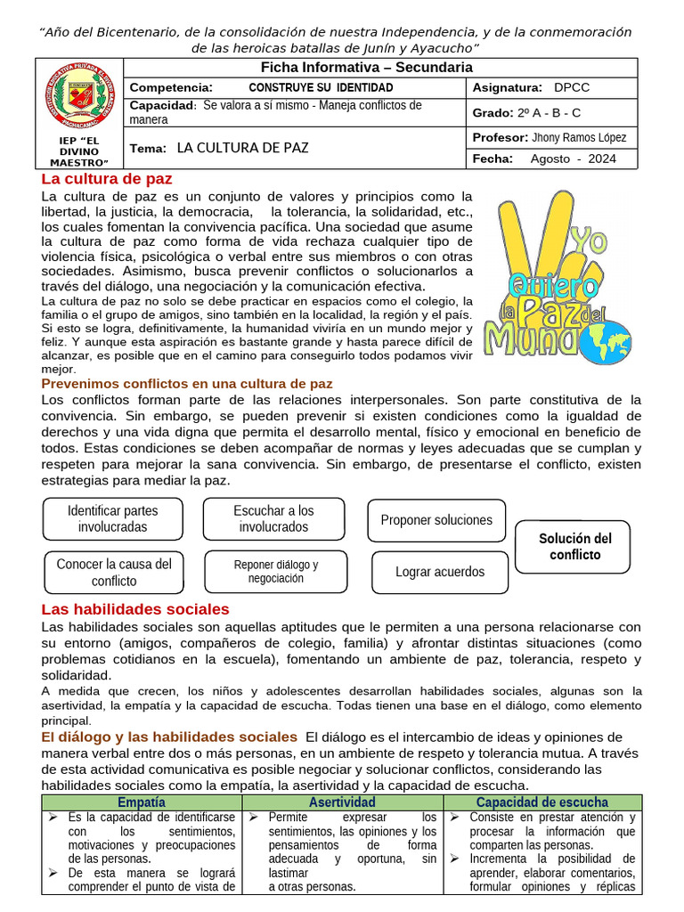 Promoviendo la Cultura de Paz Infantil | PDF | Empatía | Habilidades ...