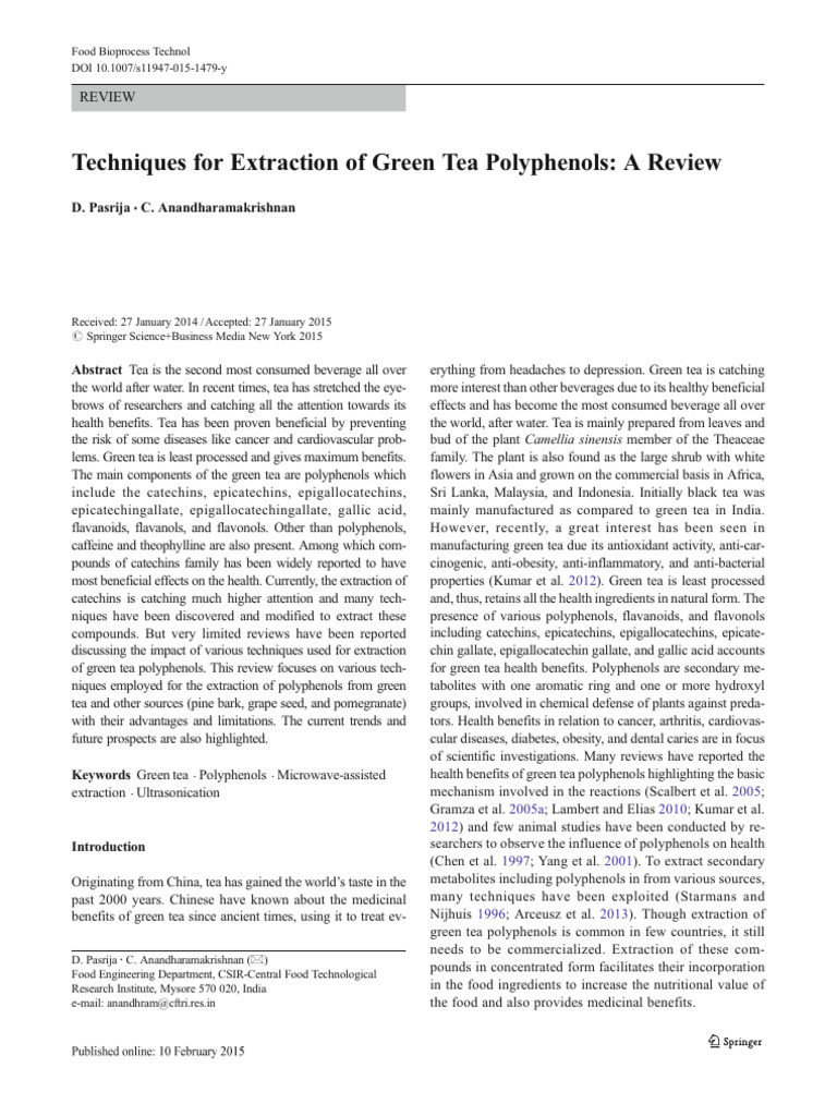 Techniques For Extraction of Green Tea Polyphenols A Review | PDF ...