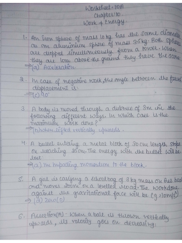 Physics Worksheet 10 A Solution | PDF
