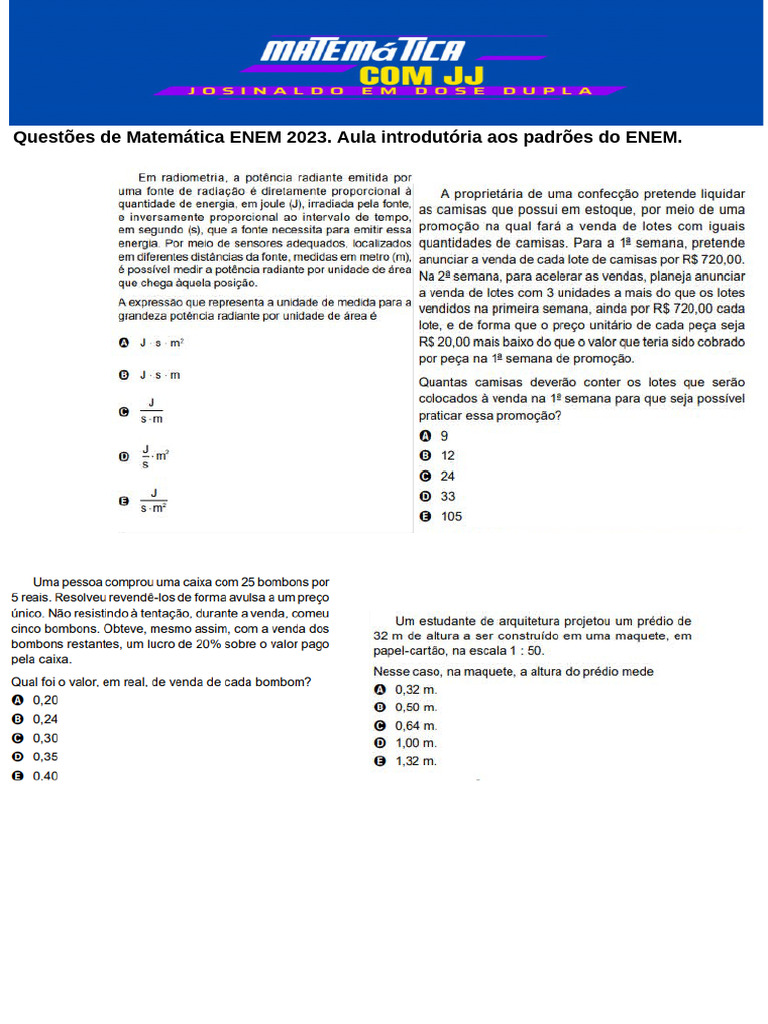 Questões de Matemática ENEM 2023 | PDF