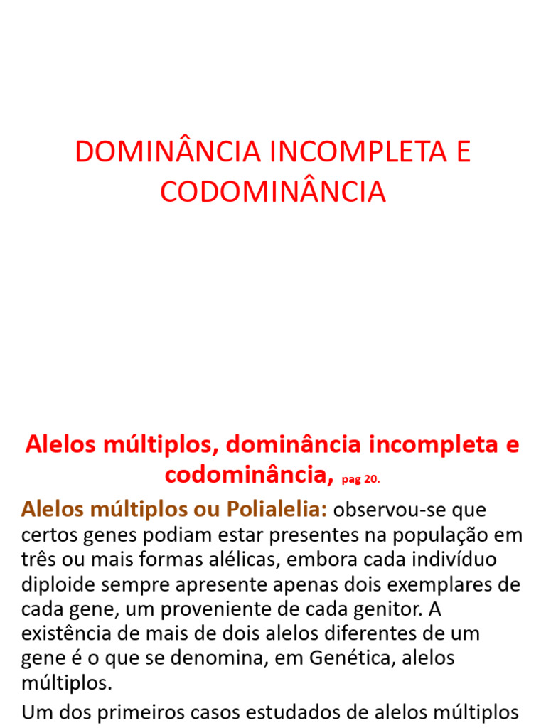 Dominância Incompleta e Codominância | PDF | Alelo | Dominância (genética)