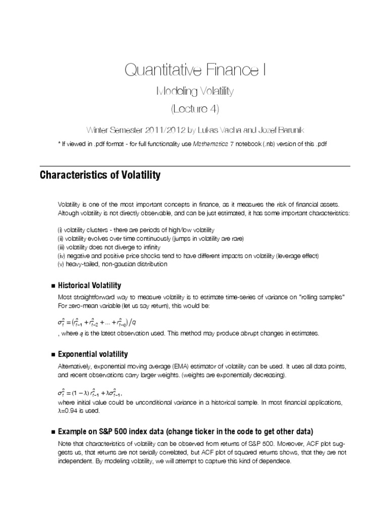 QF I Lecture4 | PDF | Volatility (Finance) | Heteroscedasticity