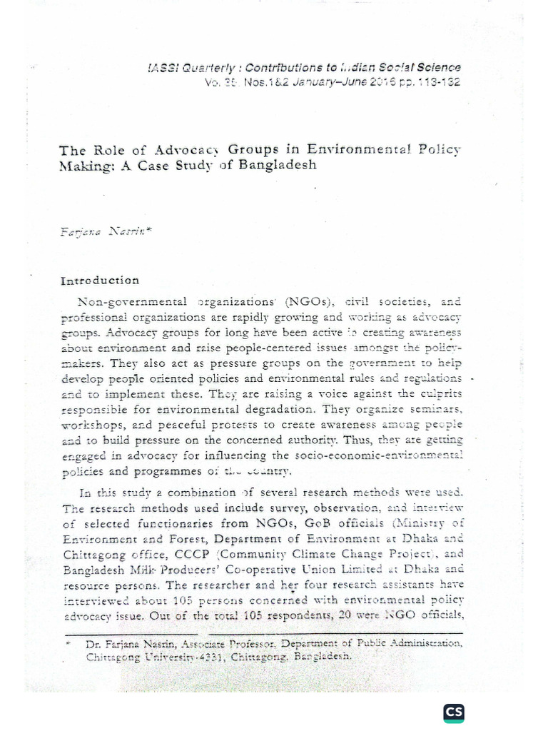 The Role of Advocacy Groups in Environmental Policy Making A Case | PDF