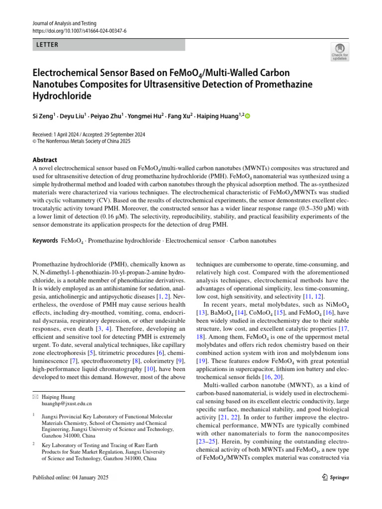 Electrochemical Sensor Based On FeMoO4:Multi Walled Carbon Nanotubes ...