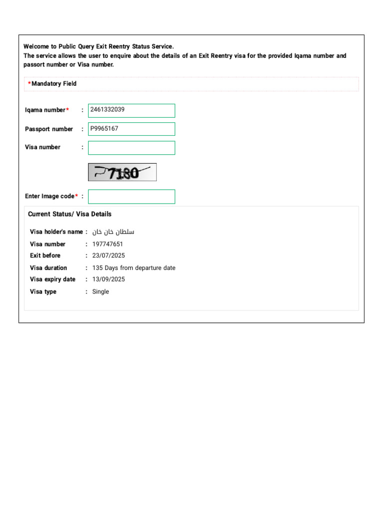 Exit Reentry Visa Status Inquiry Service | PDF